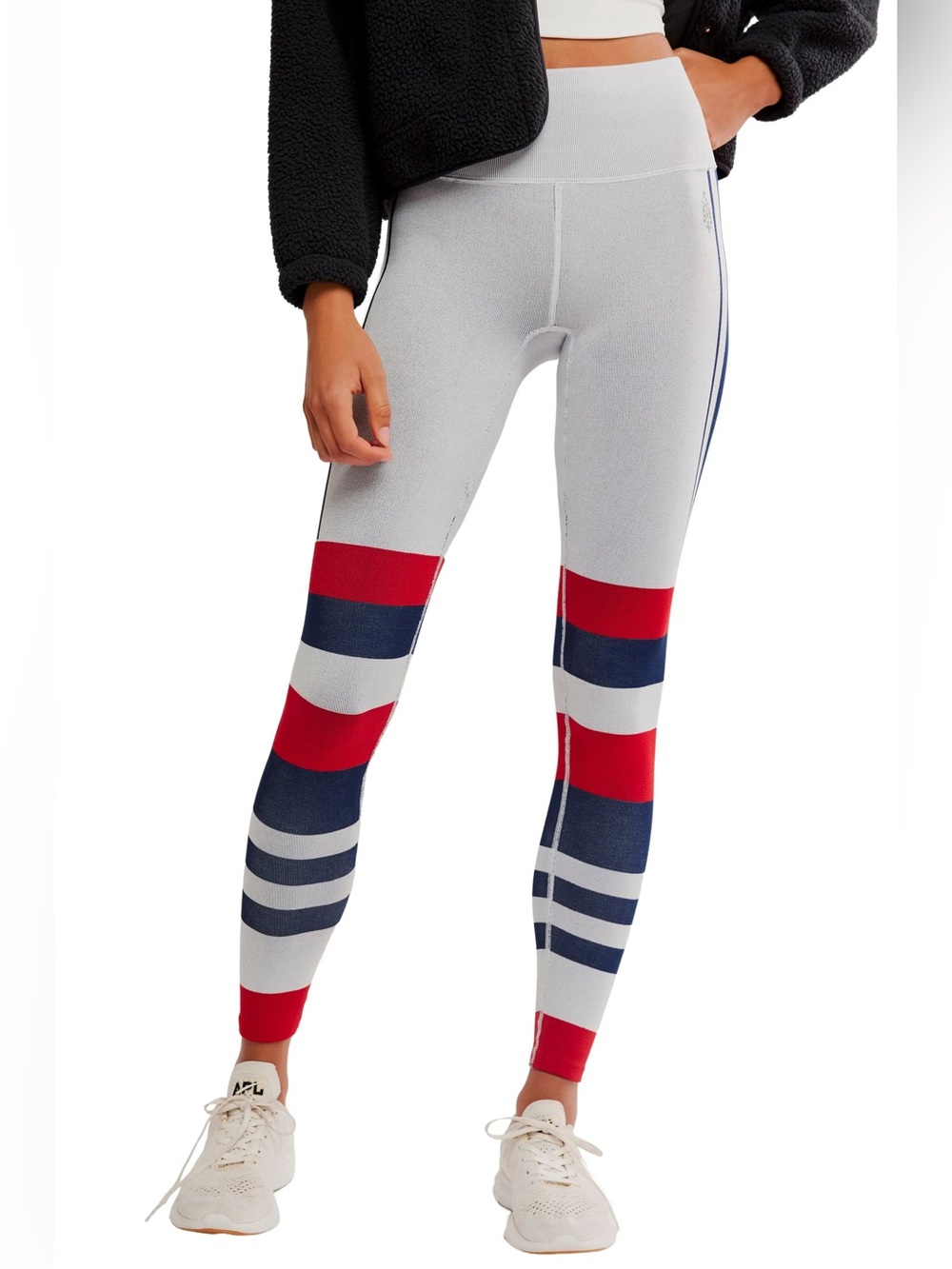 1498. FREE PEOPLE Myoko Jacquard Leggings in Ivory Retro Stripes NWT $128 - Picture 2 of 5